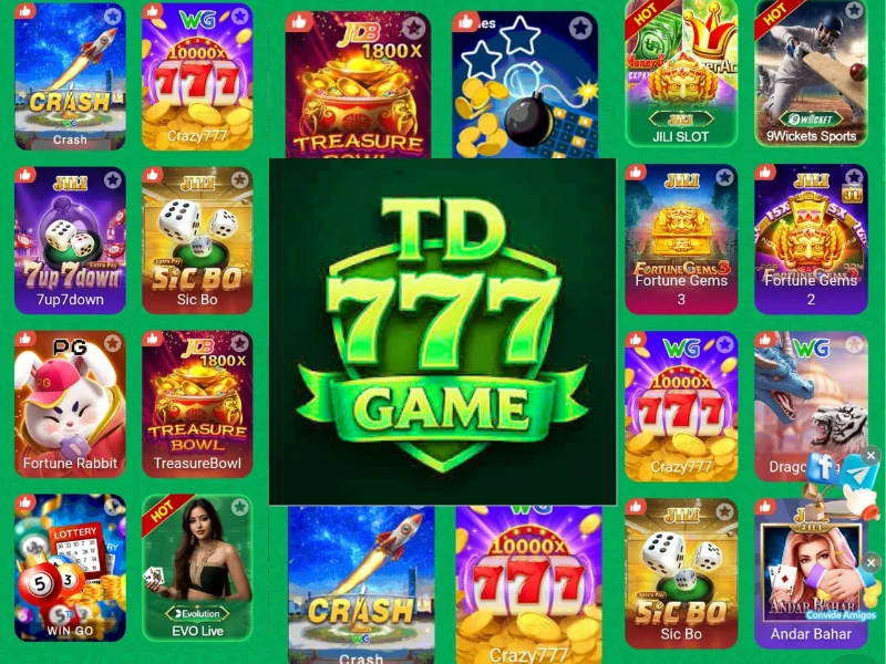 TD777 Game home screen with real cash rewards and exciting game icons