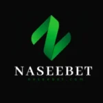 NASEEBET logo with a green ribbon-style "N" and bold white text on a black background.